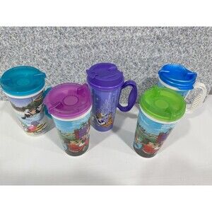 Walt Disney World 100 Years of Wonder Refillable Tumbler Cup Mug Purple + 4